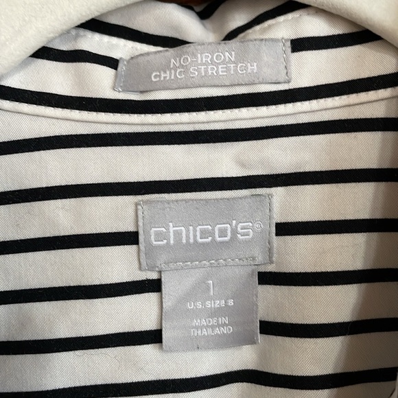 CHICO'S No Iron Button down Tunic Cheetah and Stripe Top Classic Style - Picture 6 of 12